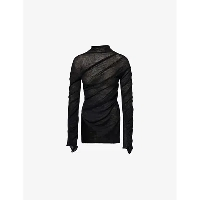 ISSEY MIYAKE WOMENS BLACK AMBIGUOUS RUCHED WOOL TOP