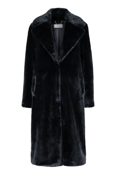 ISSY LONDON WOMEN'S AMELIA MAXI COAT VEGAN FAUX FUR BLACK