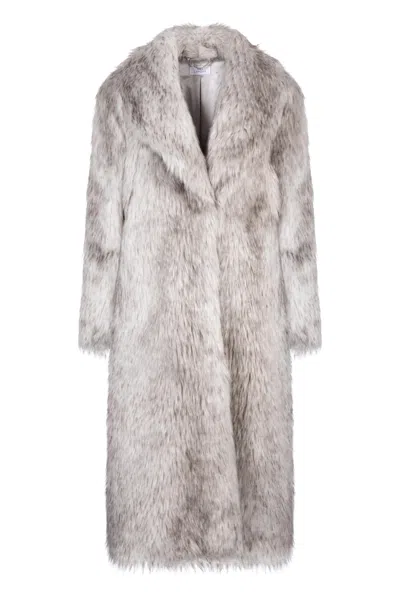 ISSY LONDON WOMEN'S NEUTRALS ELIZABETH MAXI COAT VEGAN TIPPED FAUX FUR GREY