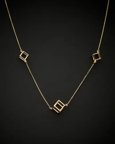 ITALIAN GOLD 14K ITALIAN GOLD 3D CUBE STATION ADJUSTABLE NECKLACE