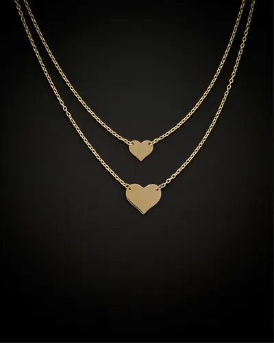 ITALIAN GOLD 14K ITALIAN GOLD DOUBLE LAYER HEART ADJUSTABLE NECKLACE