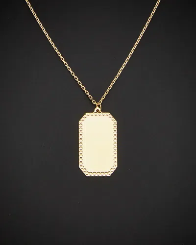ITALIAN GOLD 14K ITALIAN GOLD RECTANGULAR BORDER PLAQUE PENDANT ADJUSTABLE LENGTH NECKLACE