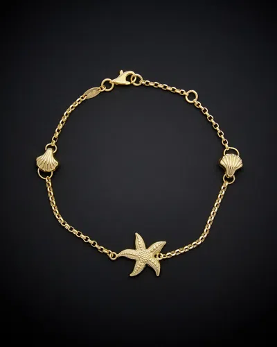 ITALIAN GOLD 14K ITALIAN GOLD SEASHELL & STARFISH STATION BRACELET