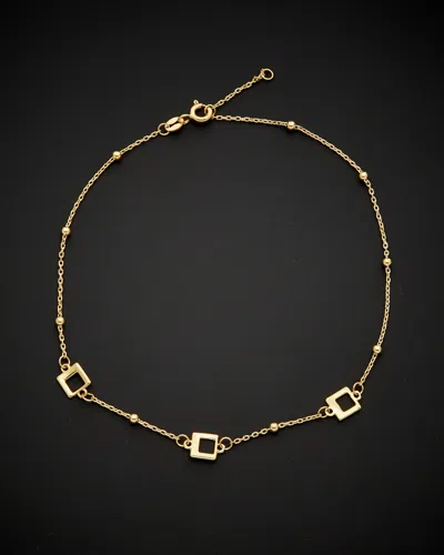 ITALIAN GOLD 14K ITALIAN GOLD SQUARE & BEAD STATION ADJUSTABLE LENGTH ANKLET
