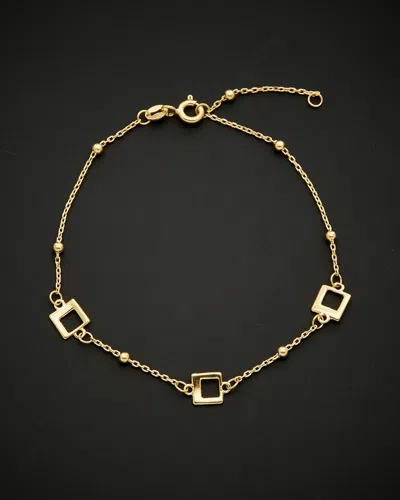 ITALIAN GOLD 14K ITALIAN GOLD SQUARE & BEAD STATION ADJUSTABLE LENGTH BRACELET