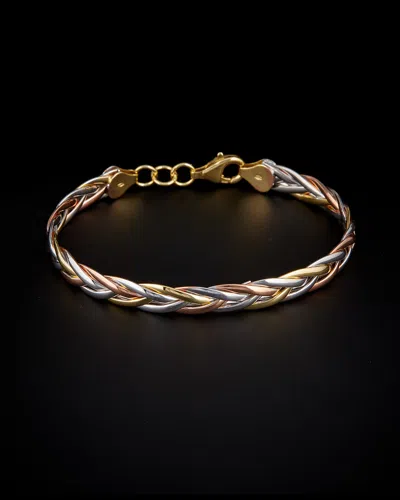 ITALIAN GOLD 14K ITALIAN GOLD TRI-COLOR POLISHED BRAIDED BANGLE