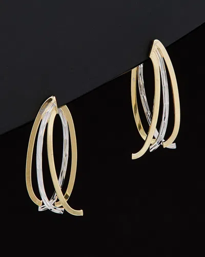 ITALIAN GOLD 14K ITALIAN GOLD TWO-TONE POLISHED & DIAMOND CUT TRIPLE CURVED BAR FRONT & BACK EARRINGS