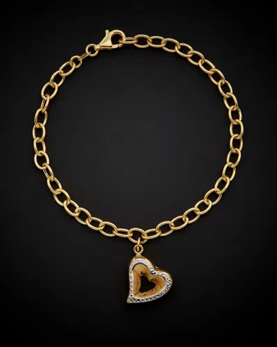 ITALIAN GOLD 14K ITALIAN GOLD TWO-TONE POLISHED DIAMOND CUT PUFFED HEART BRACELET