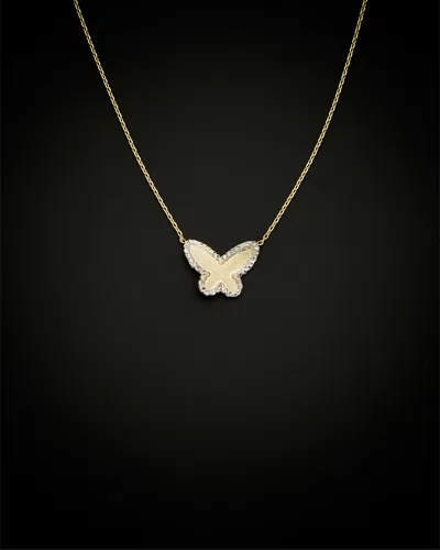 ITALIAN GOLD 14K ITALIAN GOLD TWO-TONE RIMMED SATIN BUTTERFLY NECKLACE