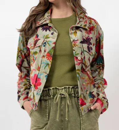 IVY JANE BIRD PRINT VELVETEEN JACKET IN SAGE