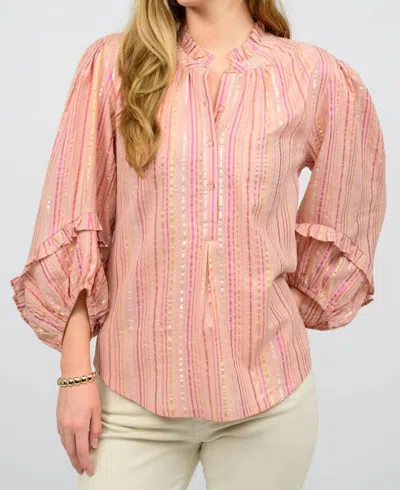 IVY JANE METALLIC STRIPE TOP IN ROSE