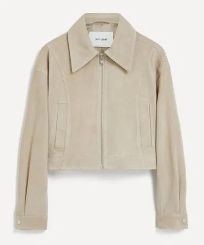 IVY & OAK IVY OAK WOMEN'S LENA LIGHT STONE SUEDE BOMBER JACKET