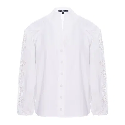 IZABELA MANDOIU WOMEN'S WHITE BUTTON-UP SHIRT WITH CREAM EMBROIDERED SLEEVES