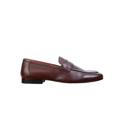 JACK ERWIN MEN'S BROWN / RED EDWARD PENNY LOAFER - CHERRY PEBBLE GRAIN