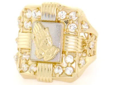 JACKANI 10K OR 14K TWO-TONE SOLID GOLD PRAYING HAND CZ MENS RING