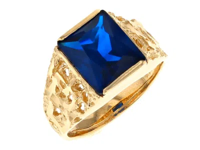 JACKANI 10K OR 14K YELLOW GOLD MENS RUGGED DESIGN SEPTEMBER SIMULATED SAPPHIRE RING