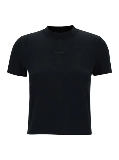 JACQUEMUS BLACK FITTED T-SHIRT WITH LOGO PATCH