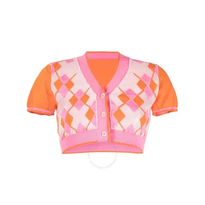 JACQUEMUS JACQUEMUS LADIES MULTI-ORANGE ARGYLE-CHECK-PATTERN CROPPED TOP