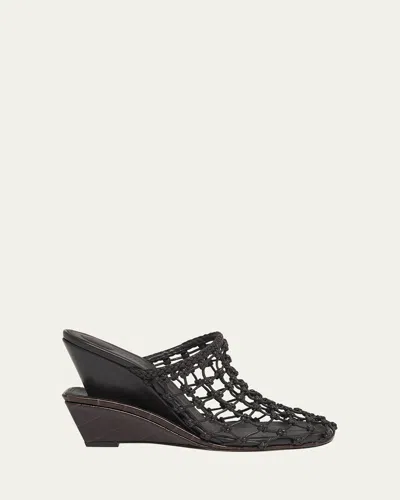 JACQUEMUS LES DOUBLES TRESSES CROC-EMBOSSED WEDGE MULES