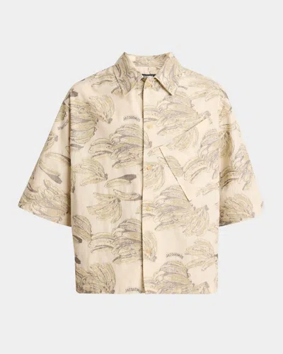 JACQUEMUS MEN'S BANANA-PRINT SPORT SHIRT