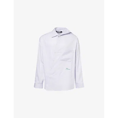 JACQUEMUS MENS LA CHEMISE CUADRO BRAND-EMBROIDERY COTTON SHIRT LIGHT GREY