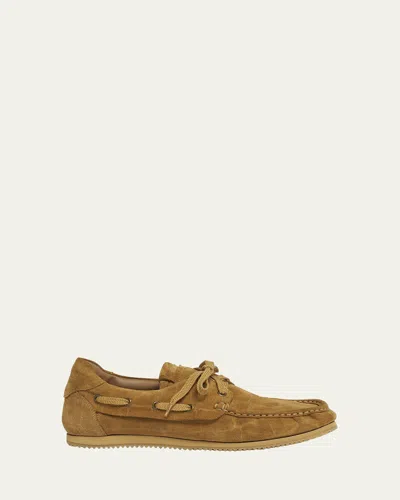 JACQUEMUS MOC-TOE CROC-EMBOSSED SUEDE BOAT SHOES