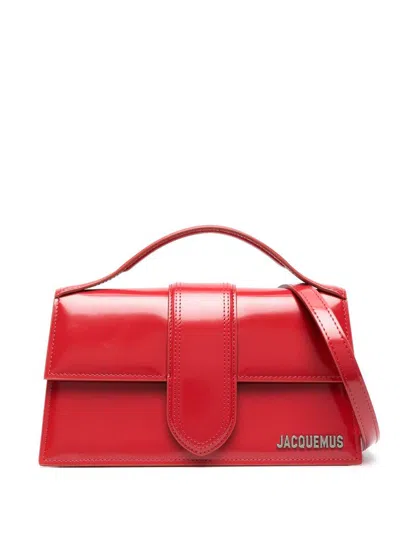 JACQUEMUS RED PATENT LEATHER 'THE LARGE BAMBINO' HANDBAG WITH GOLD LOGO PLAQUE
