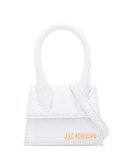JACQUEMUS WHITE LEATHER 'IL CHIQUITO'  HANDBAG WITH GOLD LOGO PLAQUE