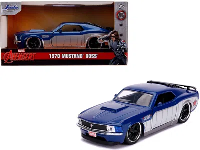 JADA 1970 FORD MUSTANG BOSS BLUE METALLIC AND SILVER "WINTER SOLDIER" "AVENGERS" "MARVEL" SERIES 1/32 DIE