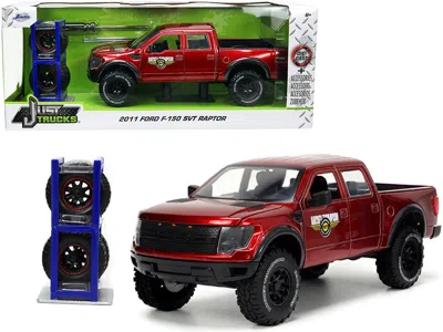 JADA 2011 FORD F-150 SVT RAPTOR PICKUP TRUCK CANDY RED METALLIC "MICKEY THOMPSON TIRES & WHEELS" WITH EXT