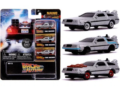 JADA BACK TO THE FUTURE TIME MACHINE 3 PIECE SET "NANO HOLLYWOOD RIDES" DIECAST MODEL CARS BY JADA