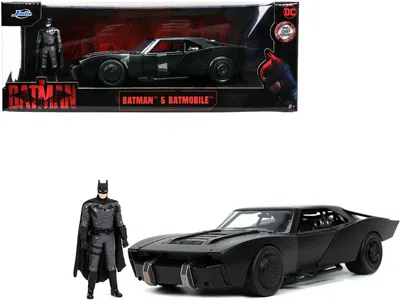 JADA BATMOBILE MATT BLACK WITH BATMAN DIECAST FIGURE "THE BATMAN" (2022) MOVIE "DC COMICS" 1/24 DIECAST M