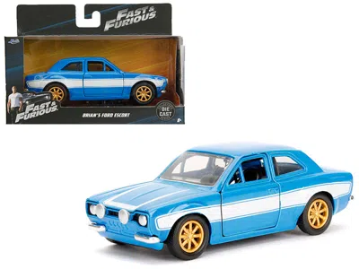 JADA BRIAN'S FORD ESCORT LIGHT BLUE WITH WHITE STRIPES "FAST & FURIOUS" MOVIE 1/32 DIECAST MODEL CAR BY J