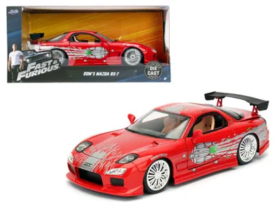 JADA DOM'S MAZDA RX-7 RED WITH GRAPHICS "FAST & FURIOUS" MOVIE 1/24 DIECAST MODEL CAR BY JADA