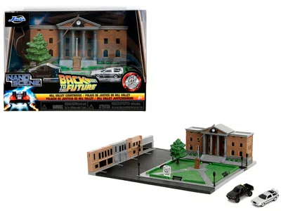 JADA HILL VALLEY COURTHOUSE DIORAMA WITH BLACK PICKUP TRUCK AND DELOREAN "BACK TO THE FUTURE" (1985) MOVI