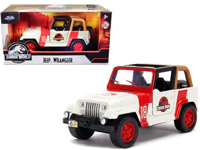 JADA JEEP WRANGLER #18 "JURASSIC PARK" RED AND BEIGE "JURASSIC WORLD" 1/32 DIECAST MODEL CAR BY JADA