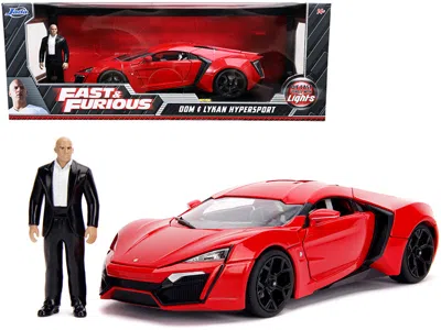 JADA LYKAN HYPERSPORT RED WITH LIGHTS AND DOM FIGURINE "FAST & FURIOUS" MOVIE 1/18 DIECAST MODEL CAR BY J