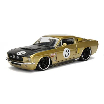 JADA TOYS 1-24 1967 FORD SHELBY GT-500 NO. 3 HOOD BIG TIME MUSCLE DIECAST MODEL CAR GOLD WITH MATT BLACK