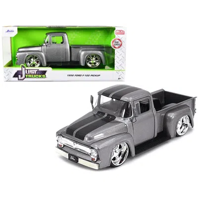 JADA TOYS JADA 1956 FORD F-100 PICKUP TRUCK GRAY METALLIC WITH BLACK STRIPES JUST TRUCKS SERIES 1-24 DIECAST M