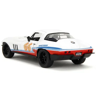 JADA TOYS JADA 1966 CHEVROLET CORVETTE NO.66 RACING SPIRIT WHITE WITH GRAPHICS BIGTIME MUSCLE SERIES 1-24 SCAL