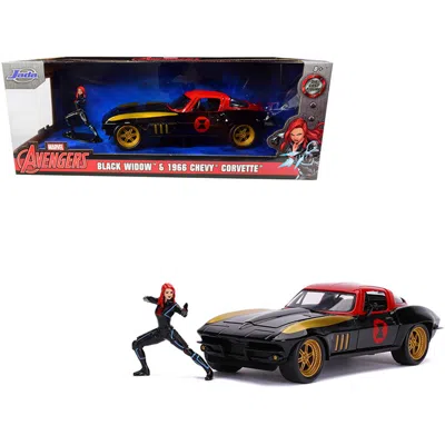 JADA TOYS JADA 1966 CHEVROLET CORVETTE WITH BLACK WIDOW DIECAST FIGURINE AVENGERS MARVEL SERIES 1-24 DIECAST M