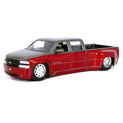 JADA TOYS JADA 1999 CHEVROLET SILVERADO DUALLY PICKUP TRUCK RED METALLIC & GRAY WITH STOCK WHEELS JUST TRUCKS 
