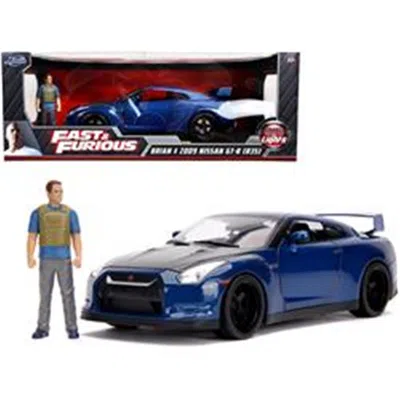 JADA TOYS JADA 2009 NISSAN GT-R R35 BLUE METALLIC & CARBON WITH LIGHTS & BRIAN FIGURINE FAST & FURIOUS MOVIE 1