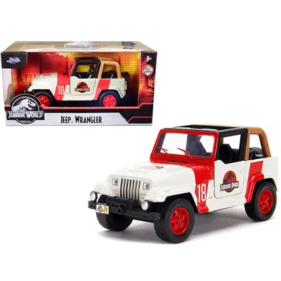 JADA TOYS JADA JEEP WRANGLER NO.18 JURASSIC PARK RED & BEIGE JURASSIC WORLD 1-32 SCALE DIECAST MODEL CAR