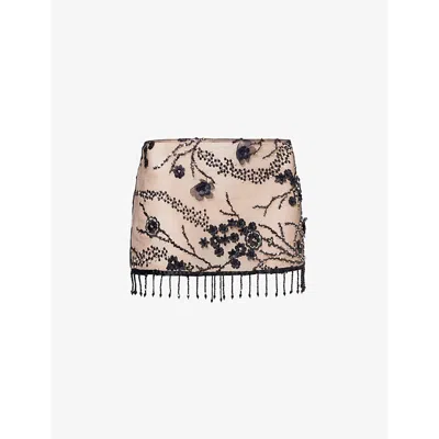 JADED LONDON WOMENS JADED LONDON ELLORA BEADS-AND SEQUIN-EMBELLISHMENT WOVEN MINI SKIRT