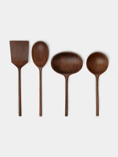 JAEJIN CHOI HAND-CARVED WALNUT MIXED UTENSILS (SET OF 4)