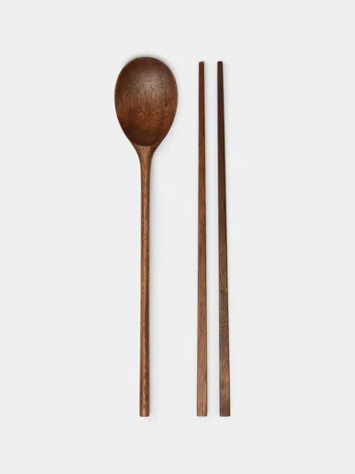 JAEJIN CHOI HAND-CARVED WALNUT SPOON AND CHOPSTICKS SET