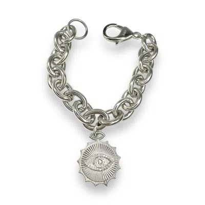 JAGGED HALO JEWELRY WOMEN'S TATIANA EVIL EYE AMULET BRACELET WHITE GOLD