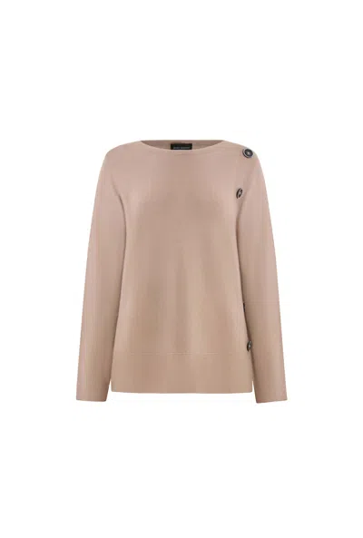 JAMES LAKELAND WOMEN'S BROWN SIDE BUTTON TAUPE JUMPER
