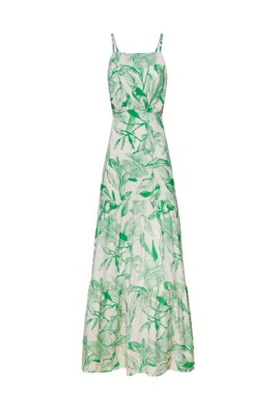 JAMES LAKELAND WOMEN'S GREEN OPEN BACK PRINT TIERED MIDI DRESS